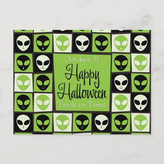 Halloween alien mosaic postcard (Front)