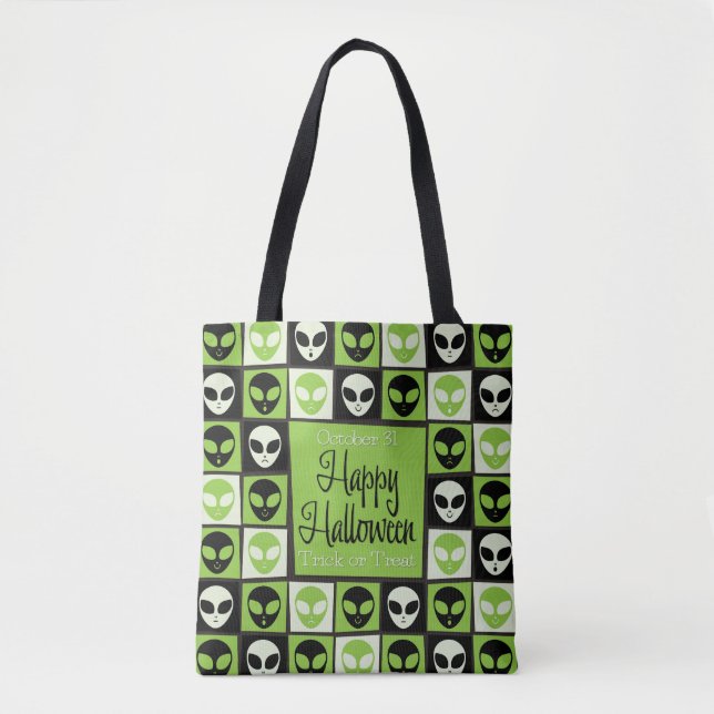 Halloween alien mosaic tote bag (Front)