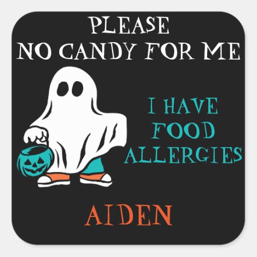 Halloween Allergy Alert Ghost Do Not Feed Kids Square Sticker