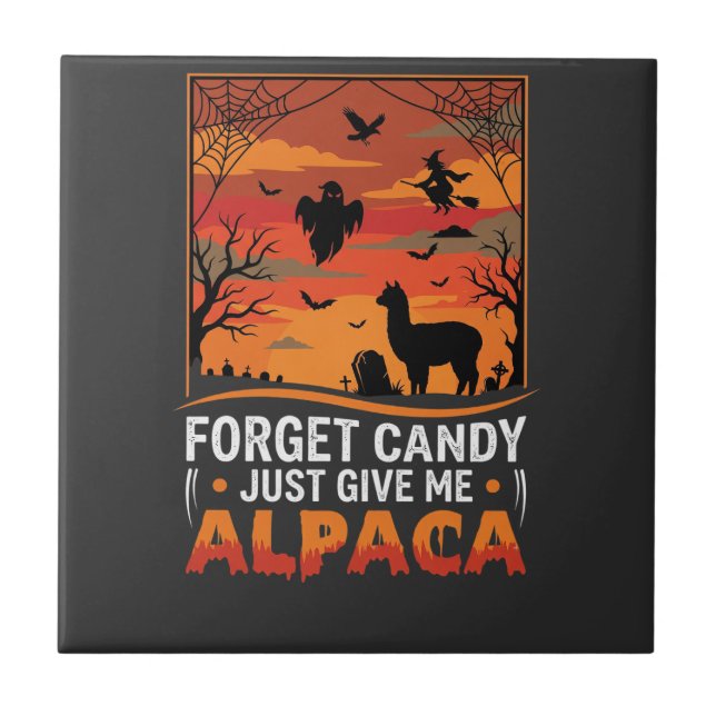 Halloween Alpaca Forget Candy Spooky Vector Design Ceramic Tile (Front)