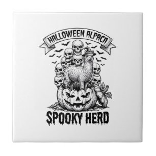 Halloween Alpaca Shirt Vintage Skull Pumpkin Desig Ceramic Tile