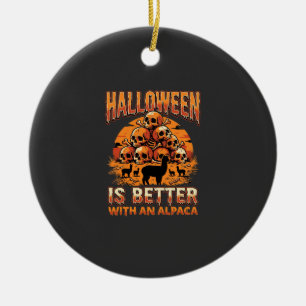 Halloween Alpaca Skull Pile Retro Horror Design Ceramic Ornament