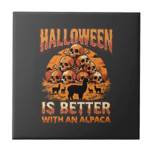 Halloween Alpaca Skull Pile Retro Horror Design Ceramic Tile