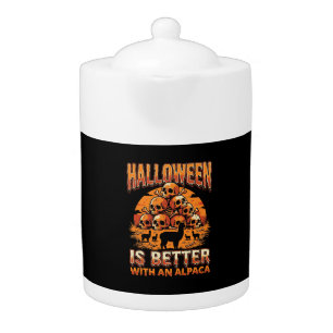 Halloween Alpaca Skull Pile Retro Horror Design Teapot