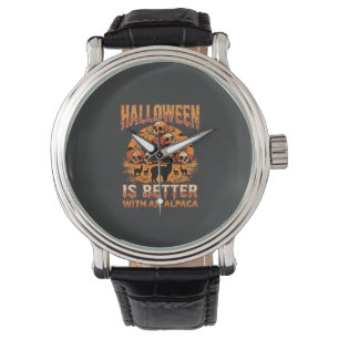 Halloween Alpaca Skull Pile Retro Horror Design Watch