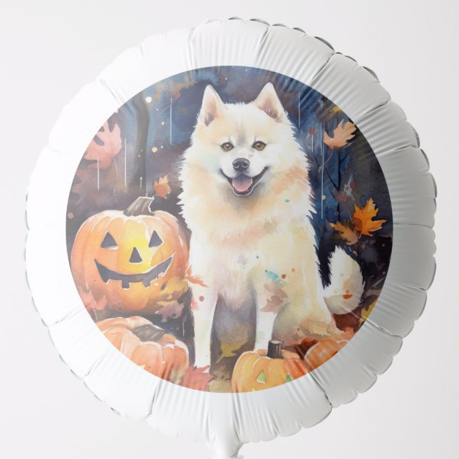 Halloween American Akita With Pumpkins Scary Balloon (Front)