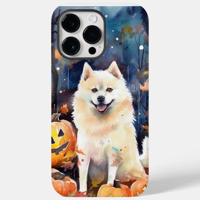 Halloween American Akita With Pumpkins Scary Case-Mate iPhone Case (Back)