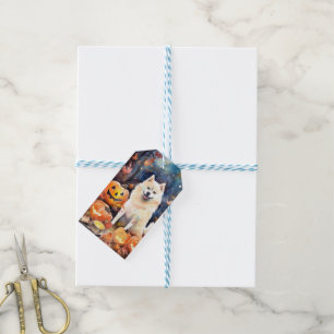 Halloween American Akita With Pumpkins Scary Gift Tags