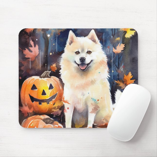 Halloween American Akita With Pumpkins Scary Mouse Pad (With Mouse)