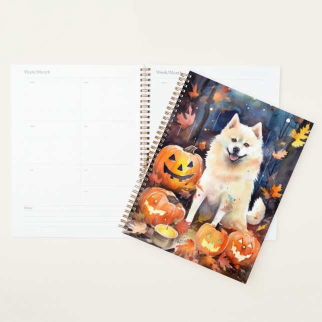Halloween American Akita With Pumpkins Scary Planner (Display)