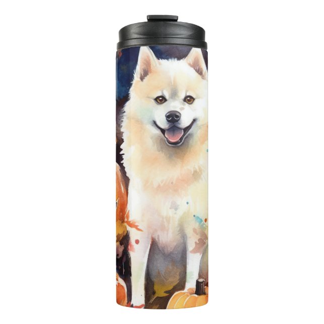 Halloween American Akita With Pumpkins Scary Thermal Tumbler (Front)