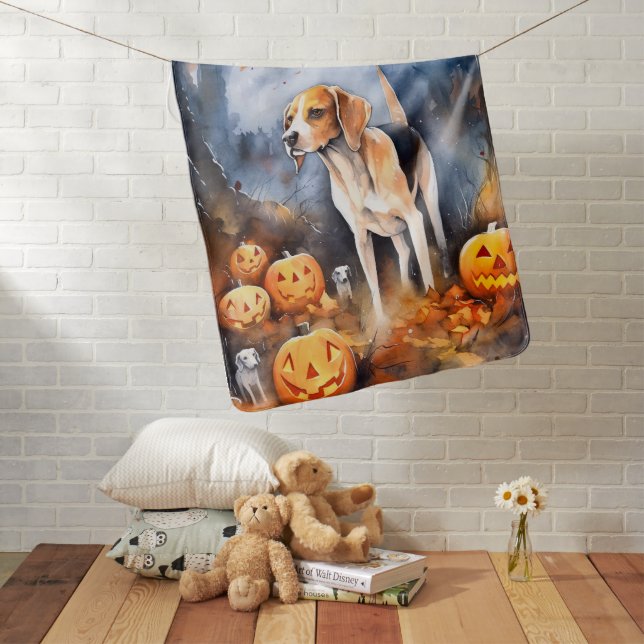 Halloween American English Foxhound With Pumpkins Baby Blanket (In Situ)