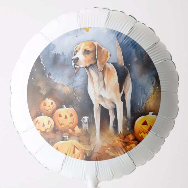 Halloween American English Foxhound With Pumpkins Balloon (Front)