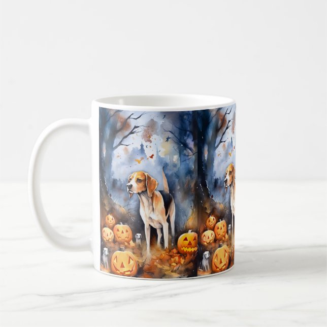Halloween American English Foxhound With Pumpkins Coffee Mug (Left)