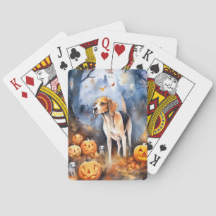 Halloween American English Foxhound With Pumpkins Poker Cards