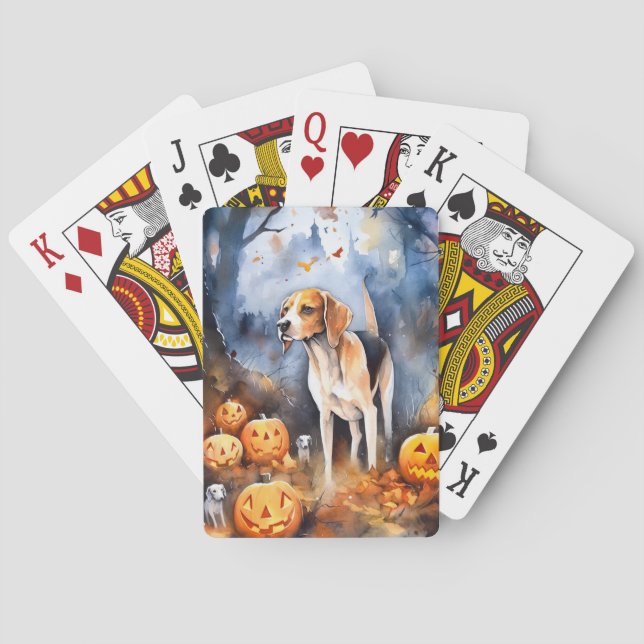 Halloween American English Foxhound With Pumpkins Poker Cards (Back)