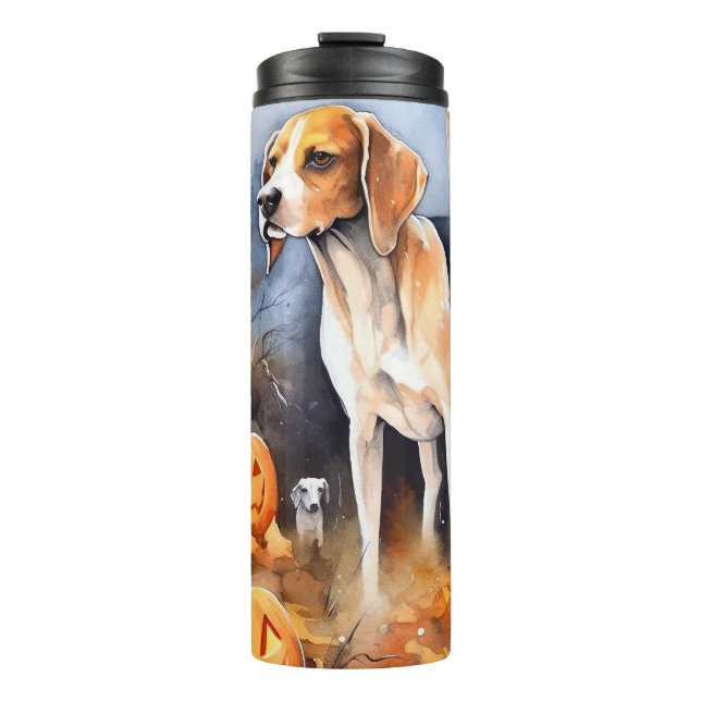 Halloween American English Foxhound With Pumpkins Thermal Tumbler (Front)
