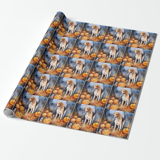 Halloween American English Foxhound With Pumpkins Wrapping Paper (Unrolled)