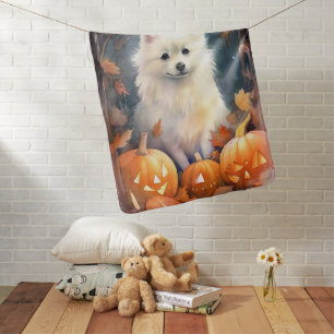 Halloween American Eskimo With Pumpkins Scary Baby Blanket