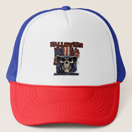 Halloween american flag skull trucker hat