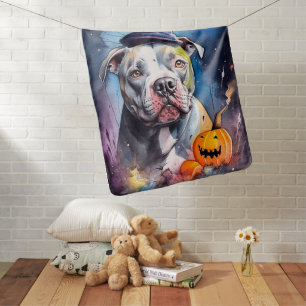 Halloween American Staffordshire With Pumpkins Baby Blanket