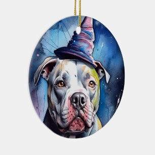 Halloween American Staffordshire With Pumpkins Ceramic Ornament