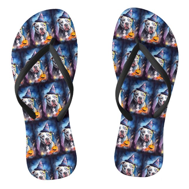 Halloween American Staffordshire With Pumpkins Flip Flops (Footbed)