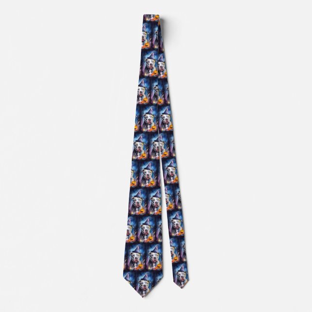 Halloween American Staffordshire With Pumpkins Neck Tie (Front)