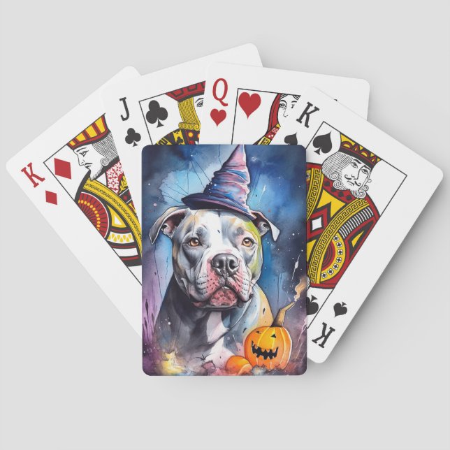 Halloween American Staffordshire With Pumpkins Poker Cards (Back)