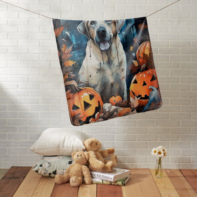Halloween Anatolian Shepherd With Pumpkins Scary Baby Blanket (In Situ)