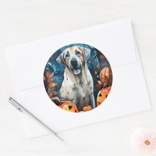 Halloween Anatolian Shepherd With Pumpkins Scary Classic Round Sticker