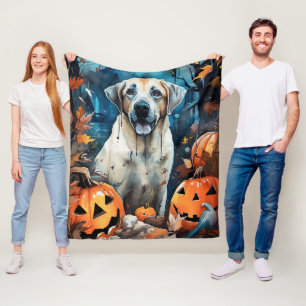 Halloween Anatolian Shepherd With Pumpkins Scary Fleece Blanket
