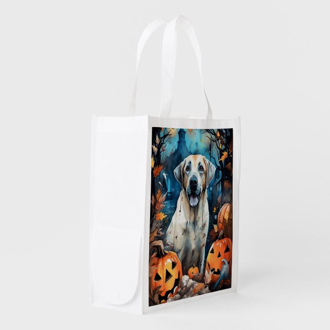 Halloween Anatolian Shepherd With Pumpkins Scary Grocery Bag (Front Side)