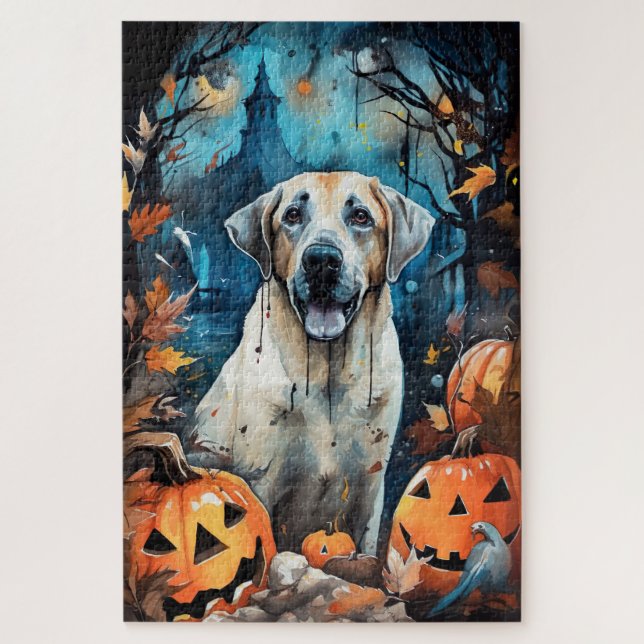 Halloween Anatolian Shepherd With Pumpkins Scary Jigsaw Puzzle (Vertical)