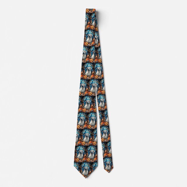 Halloween Anatolian Shepherd With Pumpkins Scary Neck Tie (Front)