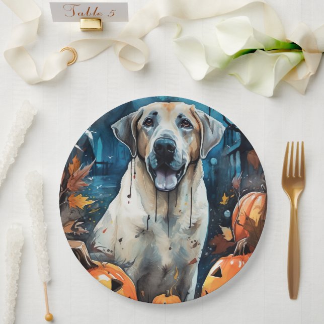 Halloween Anatolian Shepherd With Pumpkins Scary Paper Plates (Wedding)