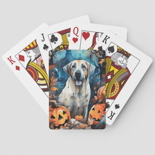 Halloween Anatolian Shepherd With Pumpkins Scary Poker Cards (Back)