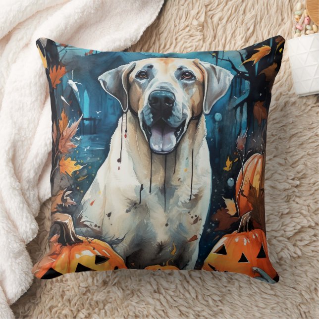 Halloween Anatolian Shepherd With Pumpkins Scary Throw Pillow (Blanket)