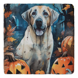 Halloween Anatolian Shepherd With Pumpkins Scary Trivet