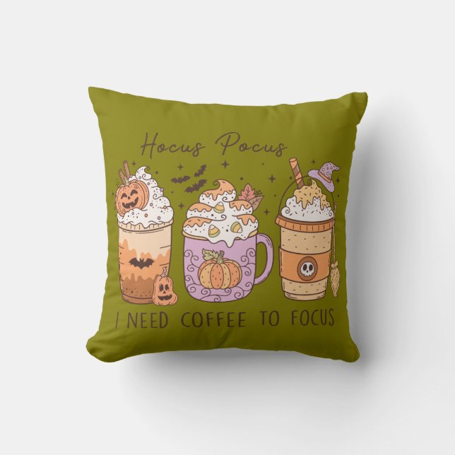 Halloween and Coffee Throw Pillow (Front)