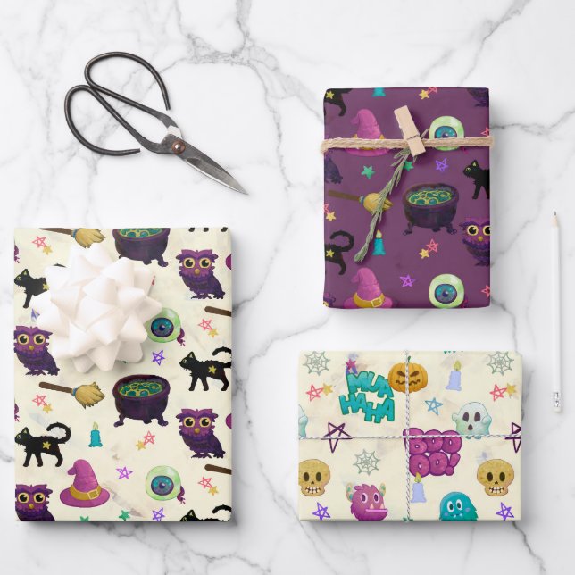 HALLOWEEN AND FALL CREEPY PATTERN WRAPPING PAPER SHEETS (Front)