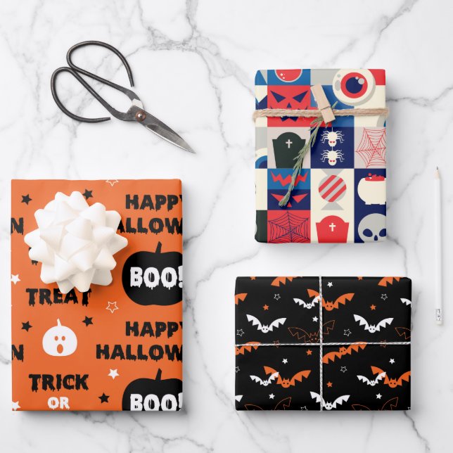 HALLOWEEN AND FALL PATTERN WRAPPING PAPER SHEETS (Front)