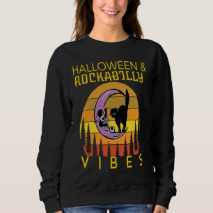 Halloween and Rockabilly Vibes Black Cat and Hallo Sweatshirt