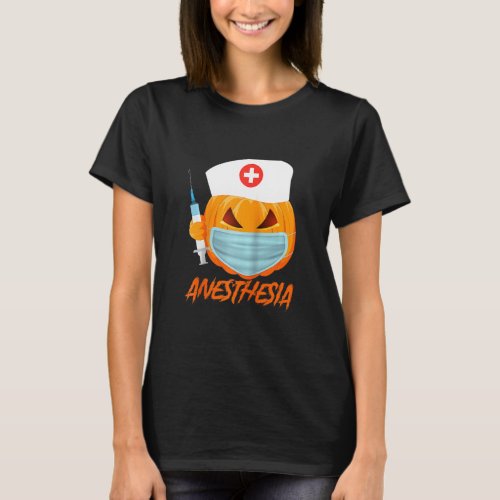 Halloween Anesthesia Pumpkin Wearing A Mask Womens T_Shirt