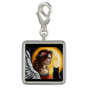 Halloween Angel and black cat Charm