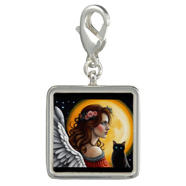 Halloween Angel and black cat Charm (Front)