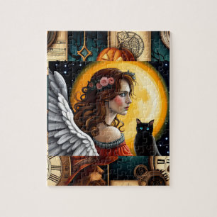 Halloween Angel and black cat Jigsaw Puzzle