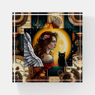 Halloween Angel and black cat Paperweight