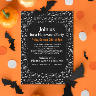 Halloween Animal Bats Dogs Cats Spiders Skeletons Invitation