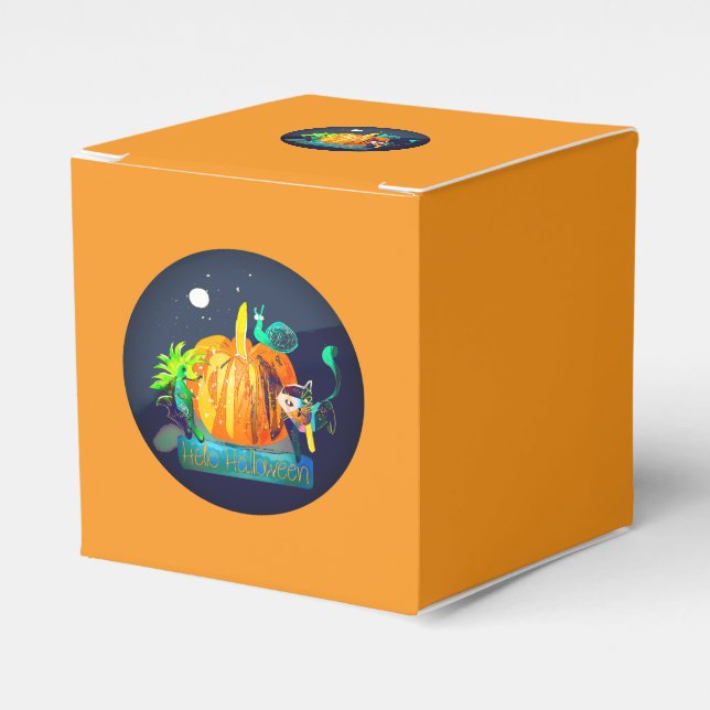 Halloween Animals & Pumpkin Trick or Treat  Favor Boxes (Front Side)